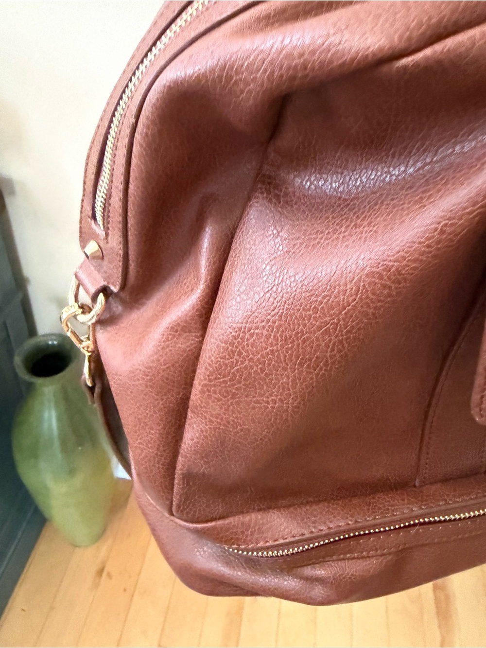 Sole Society Brown Faux Leather Weekender Travel Duffel Bag Shoe Compartment - Picture 9 of 11